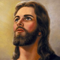 Volto di Gesù con viso rivolto verso l'alto in contemplazione.